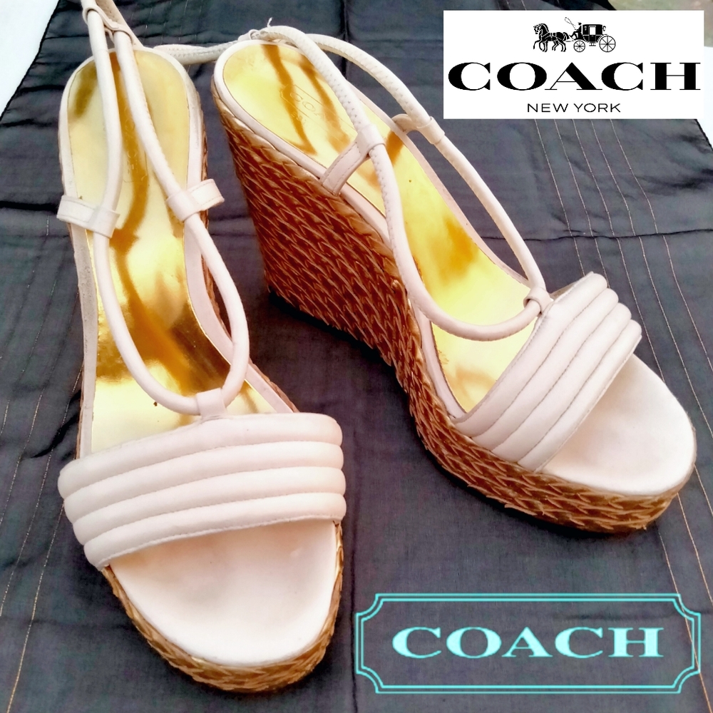 Coach Cream With Gold Braided Wedge Sandals